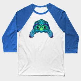 Happy Tortoise in Teal Baseball T-Shirt